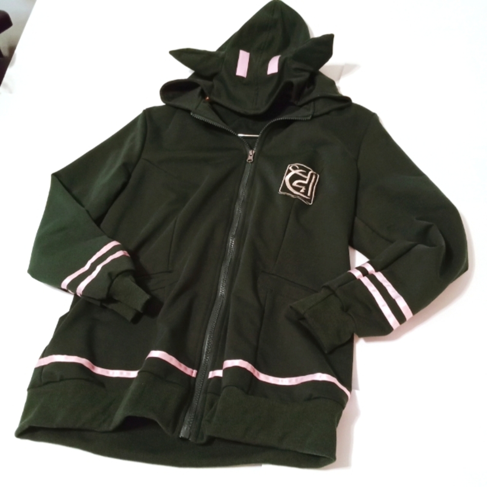 Nanami Chiaki Cosplay Green Long Sleeve Jacket with ears on hoodie US Size SMALL